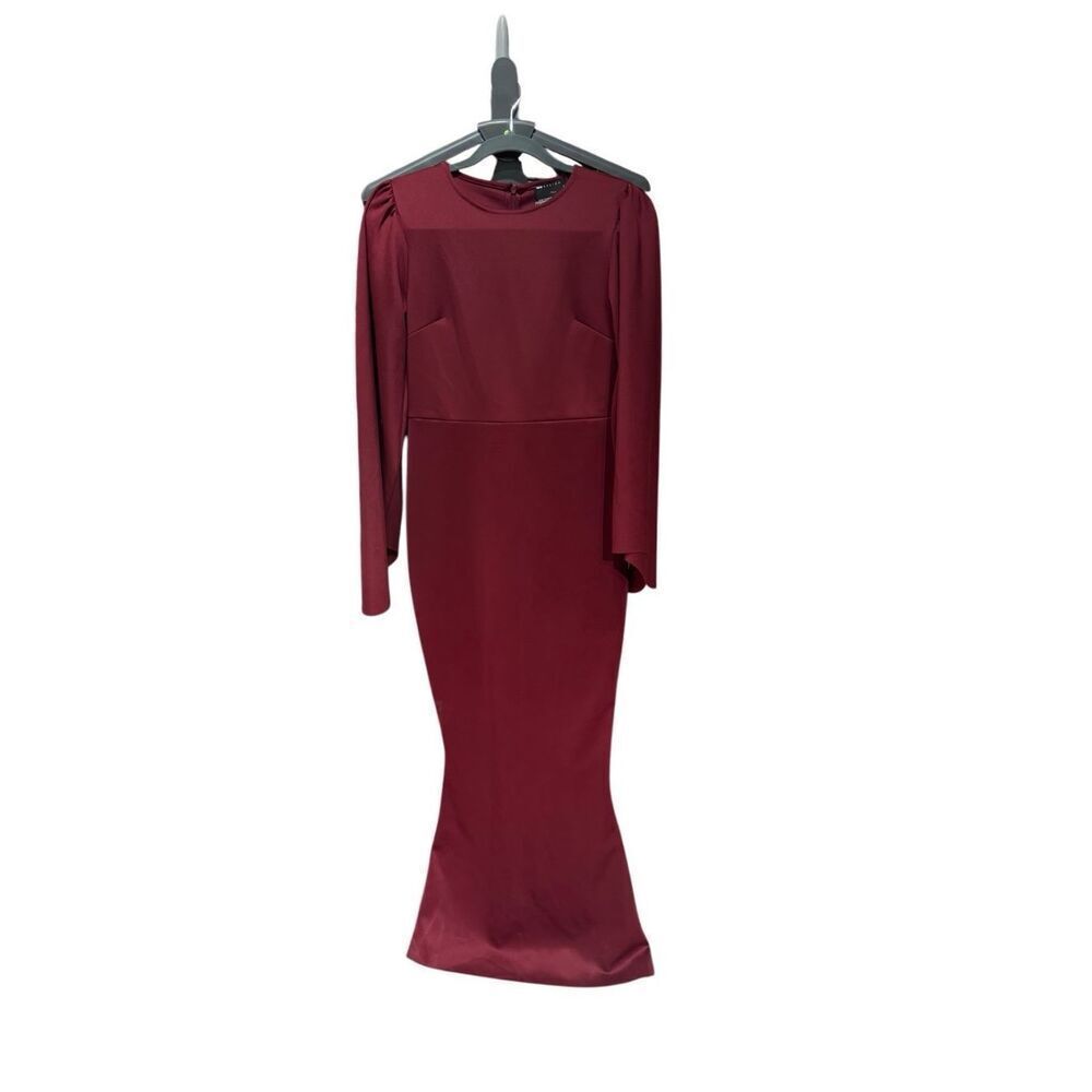 ASOS Bell Sleeve Mermaid Maxi Dress in Burgundy Full Length Sheath 4 - Picture 2 of 14
